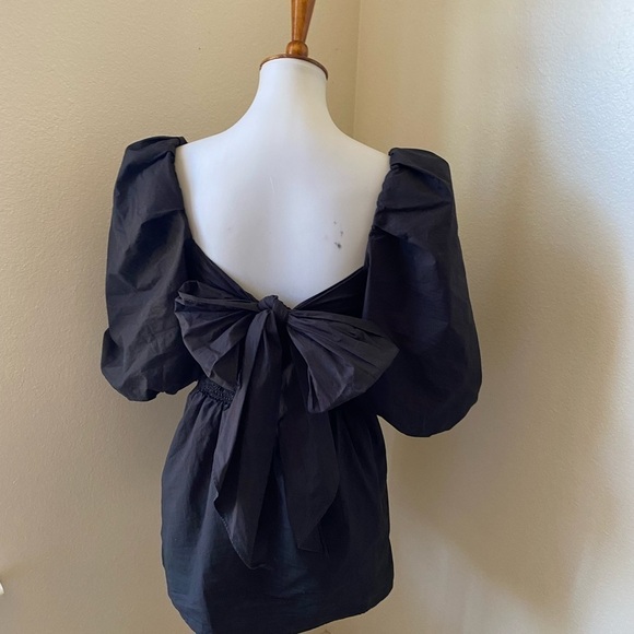 Free People x Mare Mare Women’s Dress Puff Sleeve Tie Back Mini Black Dress - Picture 2 of 8